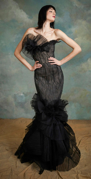 Marchesa - - Silk Chiffon Ruffle Corset Maxi Dress - Black - US 2