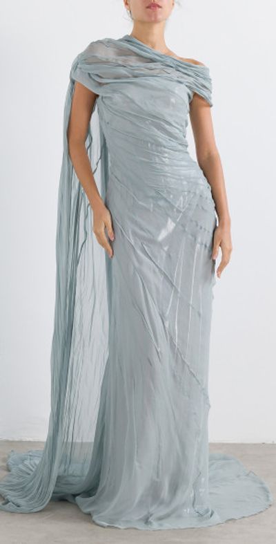 Marmar Halim - - Chiffon Off-Shoulder Cape Gown - Grey - FR 46 - Only At Moda Operandi Marmar Halim - - Chiffon Off-Shoulder Cape Gown - Grey - FR 46 - Only At Moda Operandi
