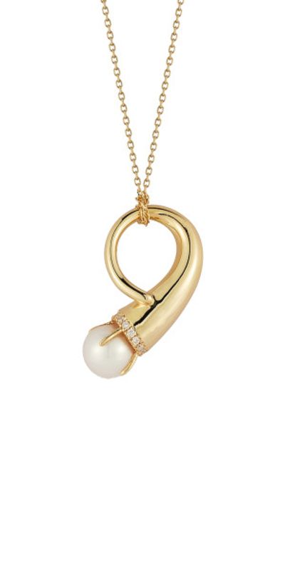 Mateo Mateo - 14K Yellow Gold Pearl; Diamond Cornucopia Necklace - Yellow - OS - Gifts For Her
