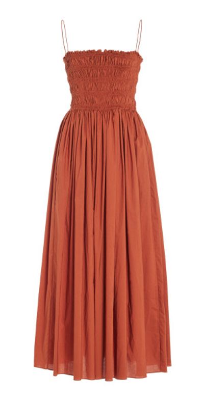 knee length dresses for ladies PREMIUM COTTON SLEEVELESS MIDI DRESS in DARK RED
