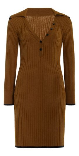 Matthew Bruch Matthew Bruch - Cotton-Blend Ribbed-Knit Mini Polo Dress - Brown - XS