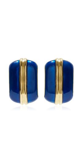 MÉGA MÉGA  - Exclusive Road Divided Enameled 14K Gold Vermeil Earrings - Navy - OS - Gifts For Her