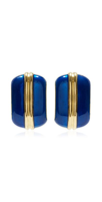 MÉGA MÉGA  - Exclusive Road Divided Enameled 14K Gold Vermeil Earrings - Navy - OS - Gifts For Her