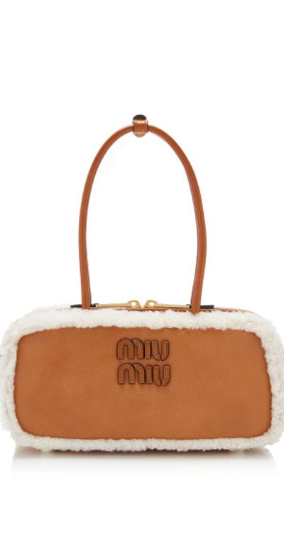 Miu Miu Miu Miu - Arcadie Shearling-Trimmed Nubuck Bag - Brown - OS