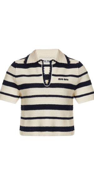 Miu Miu - - Crocheted Cotton-Blend Polo Top - Navy - IT 40 - Moda