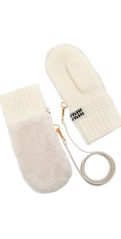 Miu Miu Miu Miu - Shearling-Trimmed Cashmere-Wool Mittens - White - M