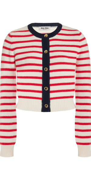miu miu ストライプカーディガン Miu Miu - - Striped Cashmere Cardigan - Red - IT 42 - Moda Operandi