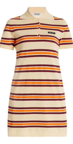 Miu Miu - - Striped Cotton-Silk Knit Mini Polo Dress - Ivory - IT