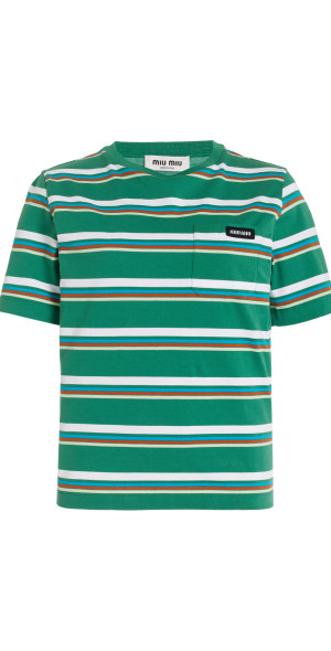 Miu Miu - - Striped Cotton Jersey T-Shirt - Green - L
