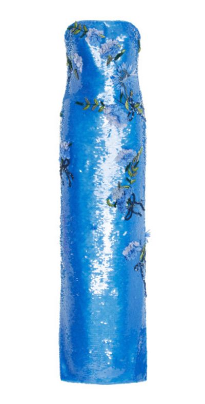 Monique Lhuillier Embroidered Sequin Gown Blue US Only