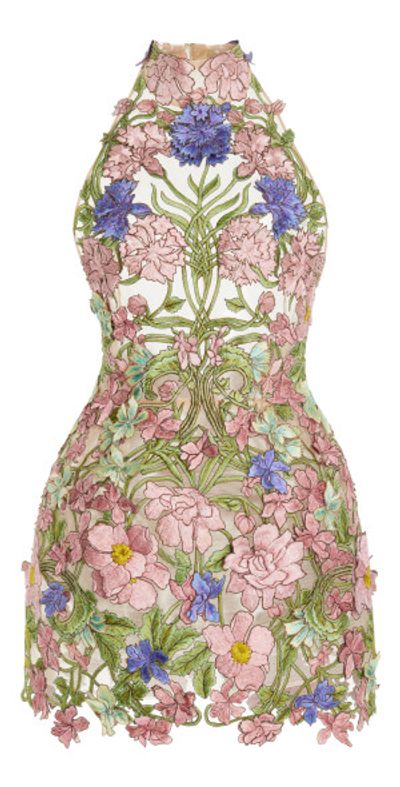 oscar de la renta floral-embroidered tulle mini dress Oscar de la Renta Dahlia Floral-appliqu Mini Dress