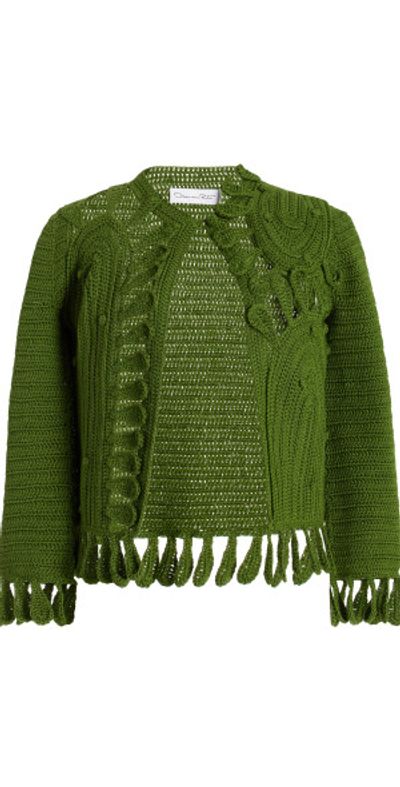 Oscar de la Renta Cactus Crocheted Cotton Cardigan Green XS