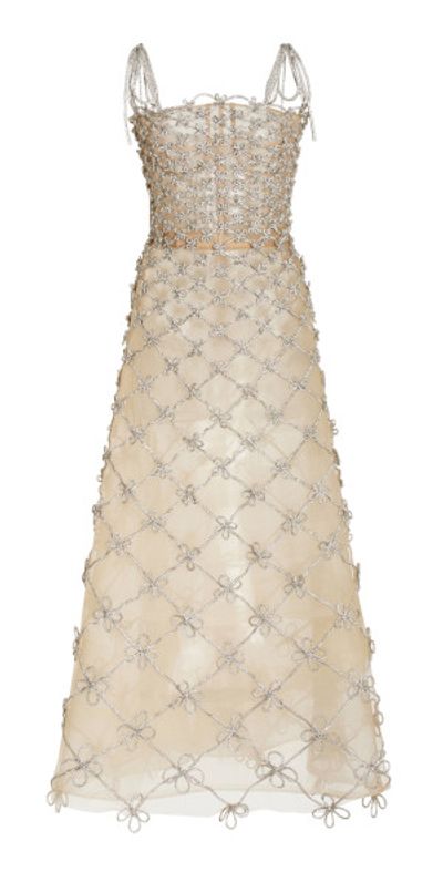 Oscar de la Renta - - Crystal-Embellished Mesh Midi Dress - Silver - US 6 -  Moda Operandi
