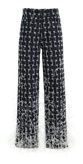 Oscar de la Renta Oscar de la Renta - Feathered Jacquard Denim Straight-Leg Pants - Dark Wash - US 2
