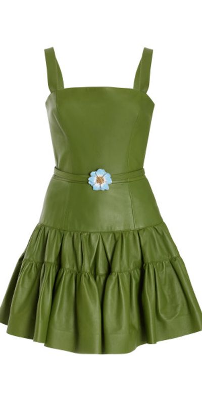 Oscar de la Renta - - Leather Tiered Mini Dress - Green - US 8 - Moda  Operandi