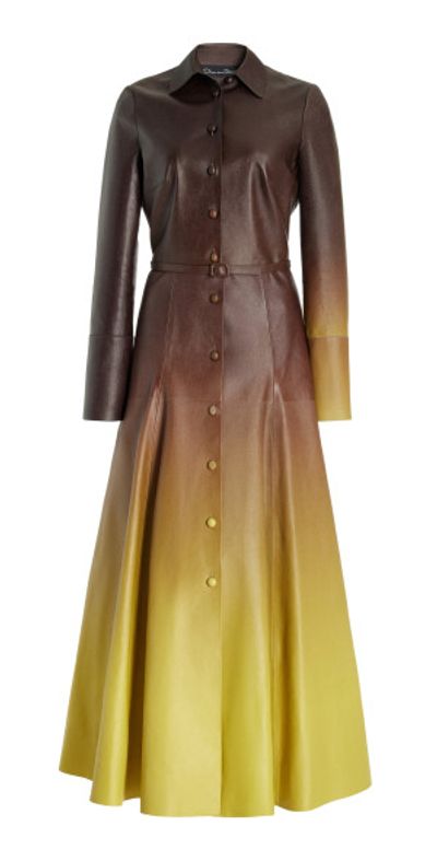 Oscar de la Renta Ombre Button-Front Leather Midi Dress