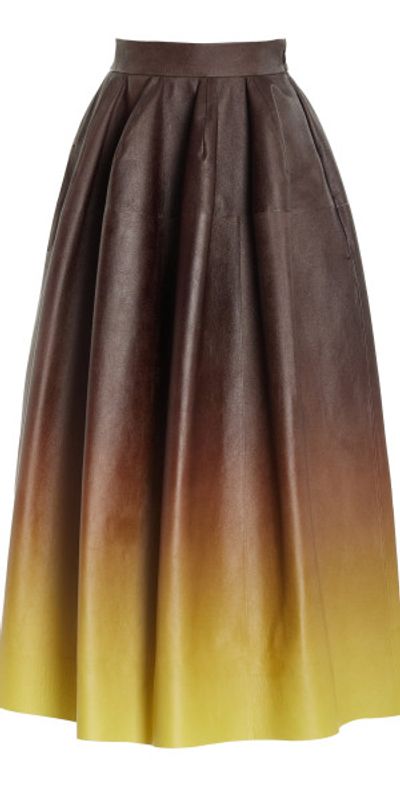 Oscar de la Renta Ombre Leather A-Line Midi Skirt Brown US
