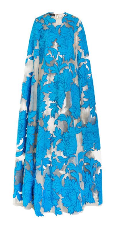 Oscar de la Renta Peony Velvet Guipure Cape Back Caftan Blue - Main Image