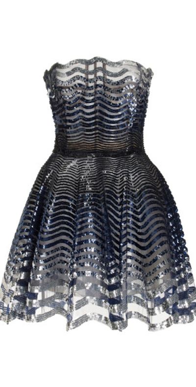 Oscar de la Renta - - Sequin-Embroidered Waves Mini Dress - Black/white -  US 6 - Moda Operandi