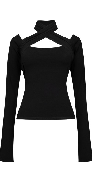Paris Georgia - - Criss Cross Cutout Top - Black - M
