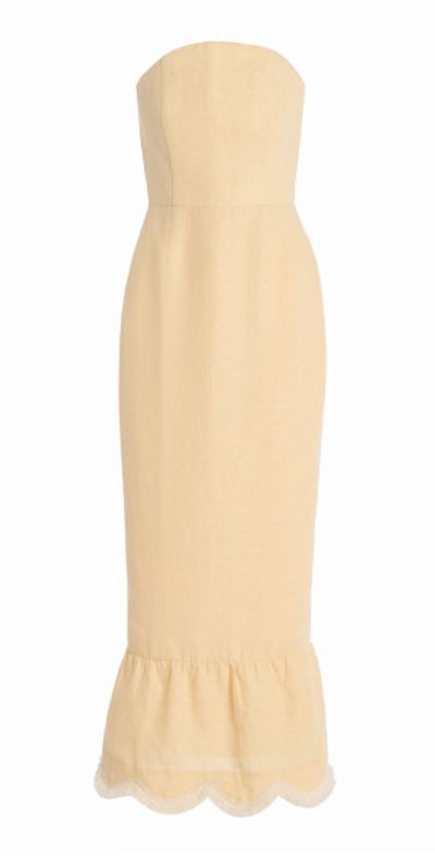 Posse - - Essie Strapless Fringed Linen Maxi Dress - Yellow - XXS Posse - - Essie Strapless Fringed Linen Maxi Dress - Yellow - XXS