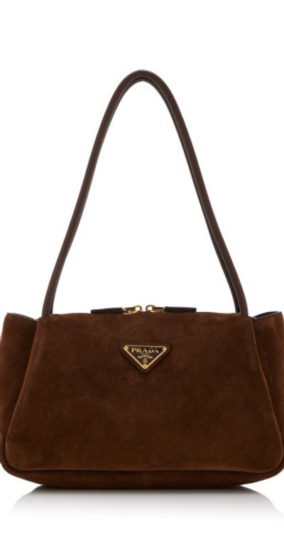 Prada - - Medium Suede Shoulder Bag - Brown - OS display picture 1