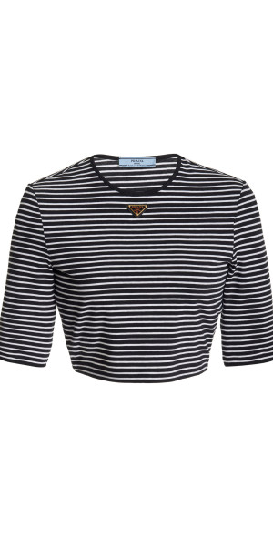 Prada - - Striped Jersey Crop Top - Black/white - IT 36 - Moda