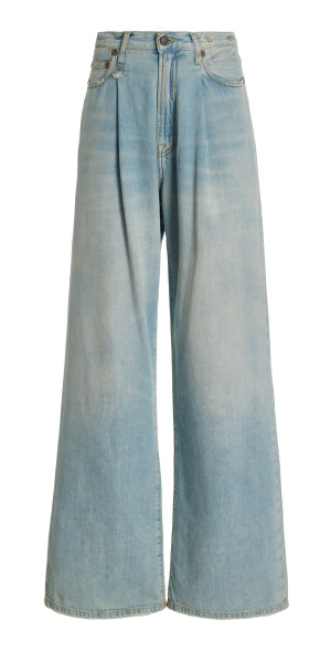 R13 - - Damon High-Rise Pleated Wide-Leg Jeans - Light Wash - 27 - Moda ...