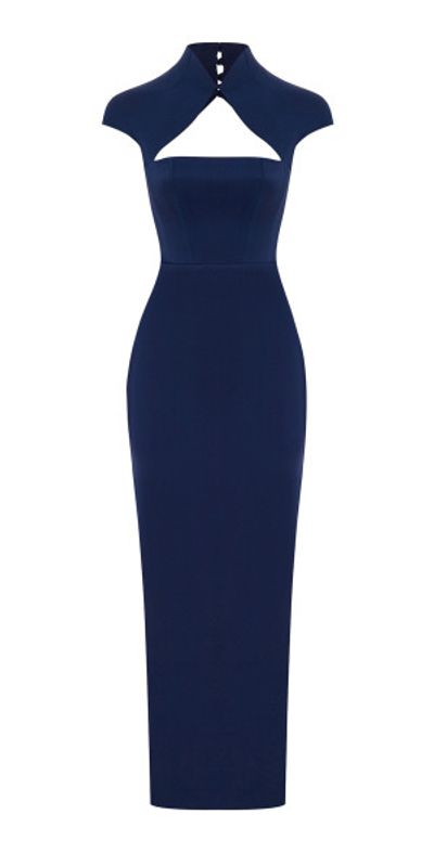 knee length dresses for ladies Satin Draped Long Midi Dress with A Cutout 38 (FR) / Blue