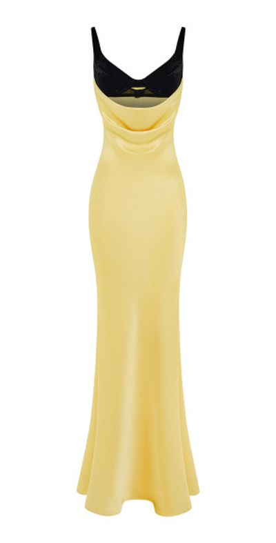 Rasario Satin Velvet Draped Maxi Dress Yellow FR 36 Only