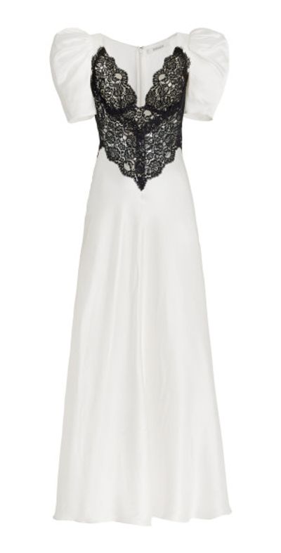 Rodarte - - Lace-Trimmed Puff-Sleeve Silk Maxi Dress - Black/white - US 4 - Moda Operandi Rodarte - - Lace-Trimmed Puff-Sleeve Silk Maxi Dress - Black/white - US 4 - Moda Operandi