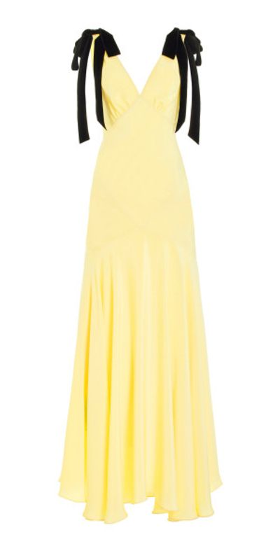 Rodarte Ribbon-Detailed Silk-Crepe Maxi Dress Yellow US