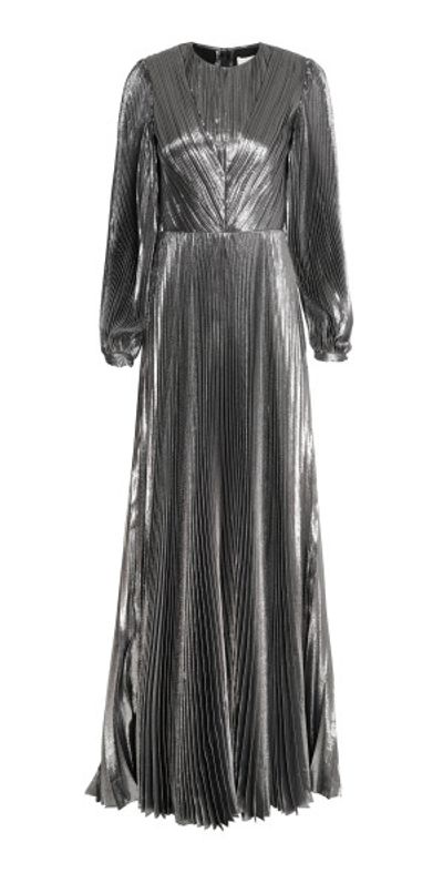 silver plisse dress Silver Plus Metallic Plisse Long Sleeve Column Midi Dress