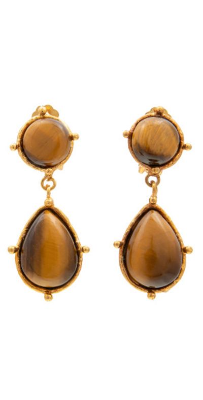 Sylvia Toledano Sylvia Toledano - 22kt Yellow Gold Plated 2 Pierres Dot Earrings - Brown - OS - Gifts For Her