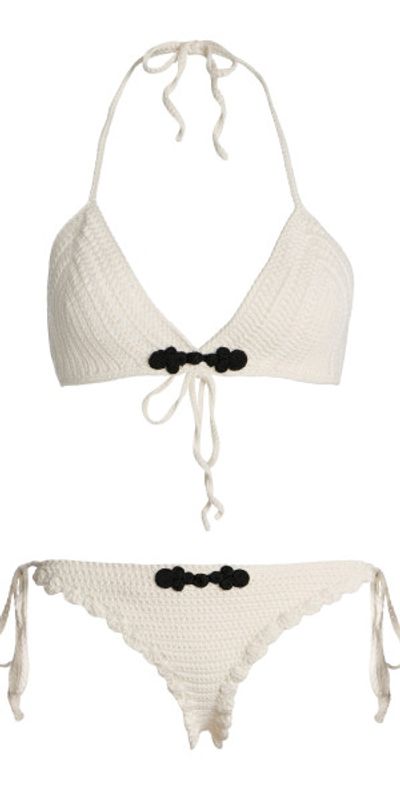 THE GARMENT THE GARMENT - Plage Pointelle-Knit Organic Cotton Bikini - Ivory - UK 8
