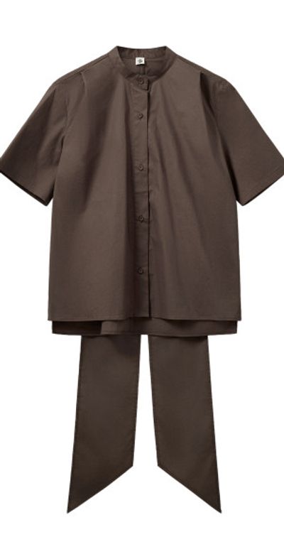 THE GARMENT THE GARMENT Cyprus CottonBlend Scarf Shirt Brown UK 14