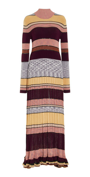 Ulla Johnson - - Evangeline Pleated Striped Knit Midi Dress - Pink - S