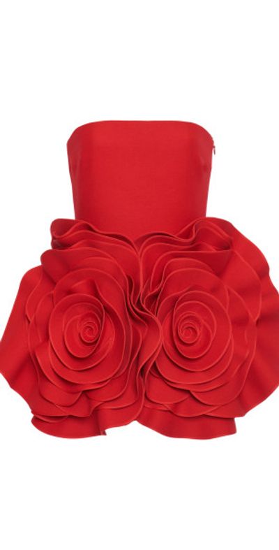 Valentino Garavani - - Floral-Detailed Wool-Blend Strapless Dress 