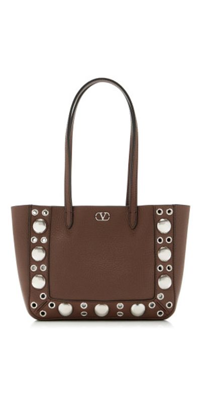 Valentino Garavani Valentino Garavani - Nellcote Mini Studded Leather Tote Bag - Brown - OS