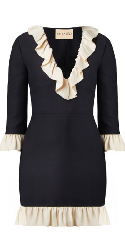 Valentino Garavani Valentino Garavani - Ruffled-Trim Flax Mini Dress - Black - IT 36