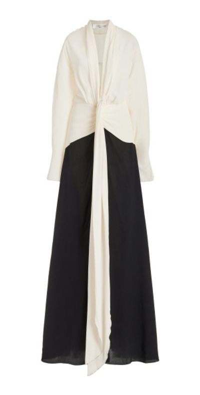 Victoria Beckham Victoria Beckham - Tie-Detailed Draped Silk Gown - Black/white - UK 8 - Moda Operandi