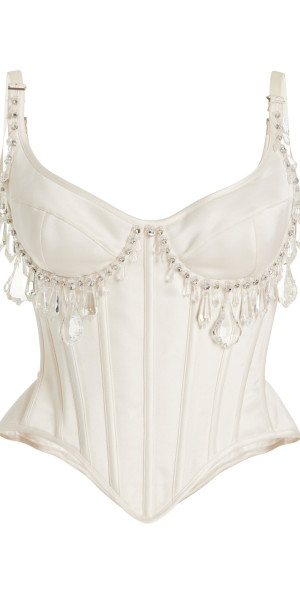 Wiederhoeft Wiederhoeft - Chandelier Silk Bead-Embellished Corset Top - Ivory - US 14 - Only At Moda Operandi