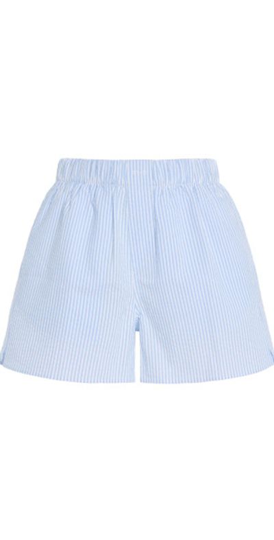 With Nothing Underneath With Nothing Underneath - The Boxer Striped Cotton-Seersucker Shorts - Blue - UK 12