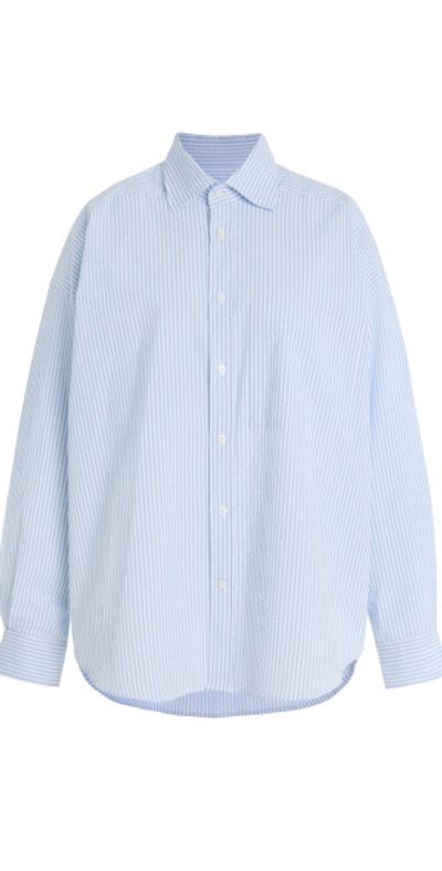 With Nothing Underneath With Nothing Underneath - The Weekend Striped Cotton-Seersucker Shirt - Blue - L