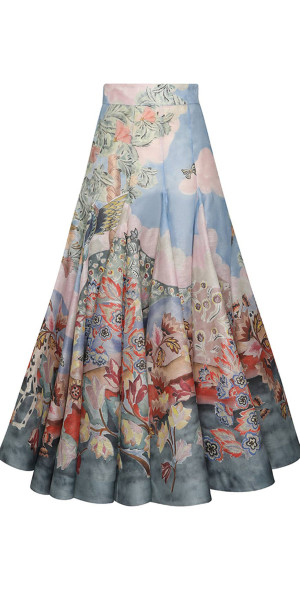 Zimmermann - - Illustration Printed Linen-Silk Godet Midi Skirt