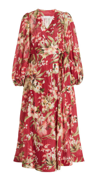 Zimmermann - - Lexi Floral Linen Maxi Wrap Dress - Red - 3
