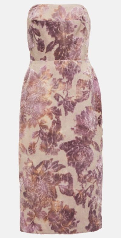 Dries Van Noten - Floral strapless velvet midi dress