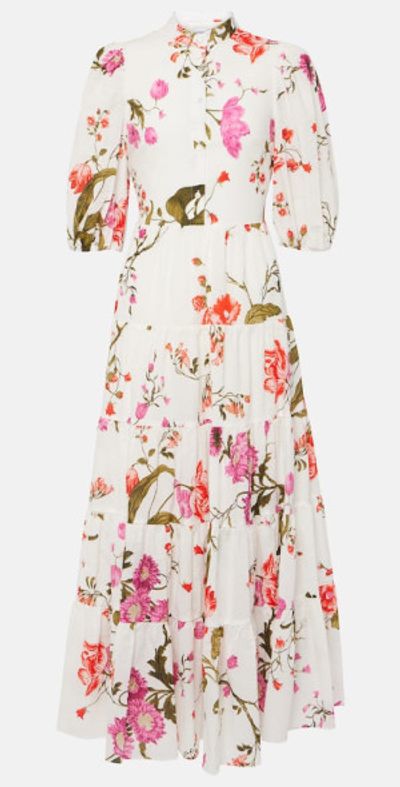 Erdem - Floral tiered cotton seersucker midi dress