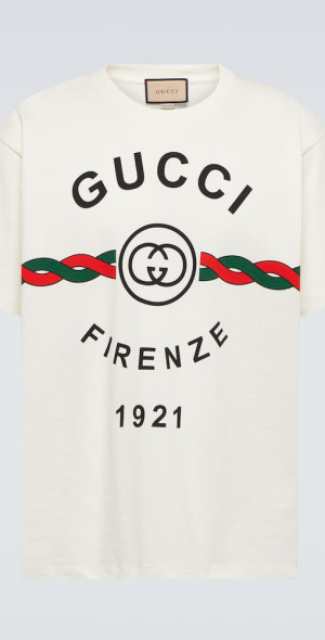 GUCCI ORIGINAL 1921 Tシャツ ホワイト/ネイビー GUCCI Embroidered cotton-jersey T-shirt | NET-A-PORTER