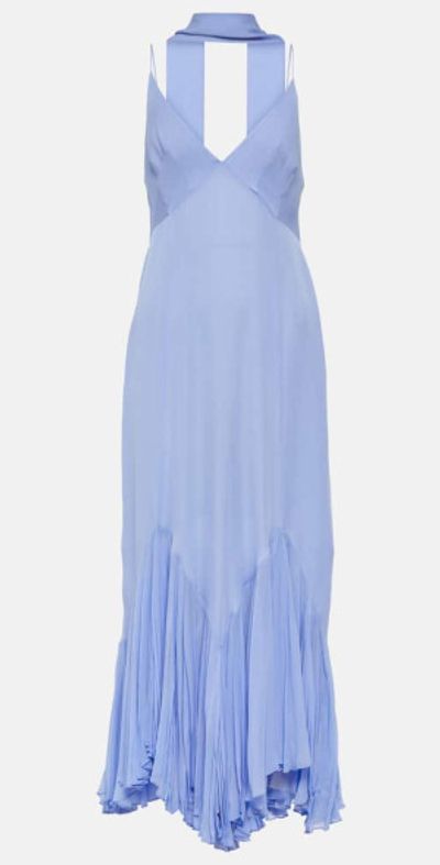 maxi blue dress with sleeves BLUE LONG SLEEVE Maxi Dress with Cut Out & Ruffles M / US 6-8
